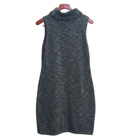 Calvin Klein Dress Sweater Marled Knit Sleeveless Cowl Tunic Pockets Green Sz L - Picture 2 of 9